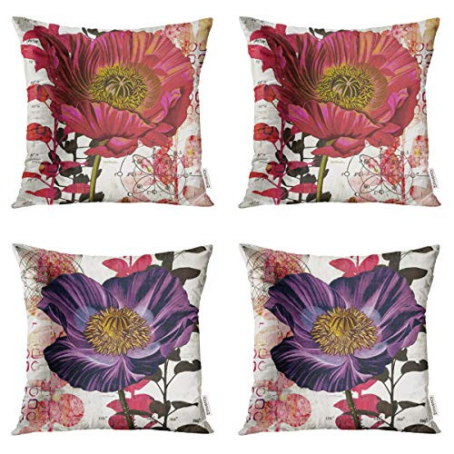 Taysta Pack of 4 Throw Pillow Covers Cases Red Plum Poppy Story Floral Merry Christmas Decorative Square Pillowcase Cover Case Cushion Home Decor 18 x 18 Inches Taysta Pack of 4 Throw Pillow Covers Cases Red Plum Poppy Story Floral Merry Christmas Decorative Square Pillowcase Cover Case Cushion Home Decor 18 x 18 Inches