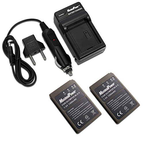 MaximalPower FC500 OLY BLS-1+DB OLY BLS-5x2 Olympus E-System Pen Digital Battery & Charger (Grey)