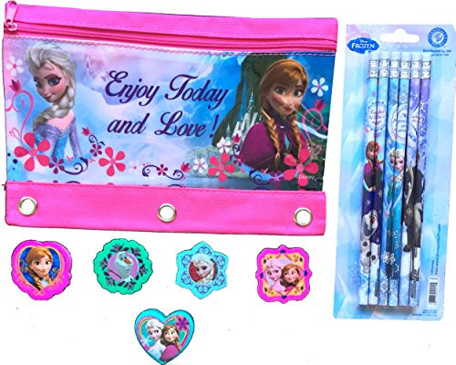Disney Frozen Anna and Elsa Pencil Case with Frozen Anna and Elsa Pencils, Erasers and 1 Sharpener School Supplies Gift SET Disney Frozen Anna and Elsa Pencil Case with Frozen Anna and Elsa Pencils, Erasers and 1 Sharpener School Supplies Gift SET