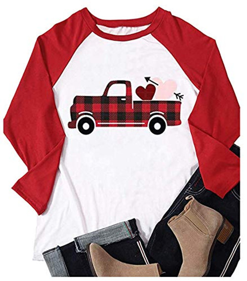DUTUT Love Heart Valentines Day T Shirt Women Buffalo Plaid Heart Tops Tees Casual Raglan 3/4 Sleeve Baseball Shirt Red, L DUTUT Love Heart Valentines Day T Shirt Women Buffalo Plaid Heart Tops Tees Casual Raglan 3/4 Sleeve Baseball Shirt Red, L