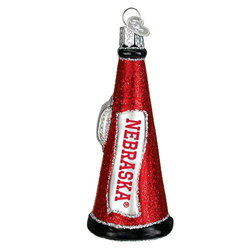 OLD WORLD CHRISTMAS NEBRASKA CORNHUSKERS MEGAPHONE BLOWN GLASS ORNAMENT 4.5inch