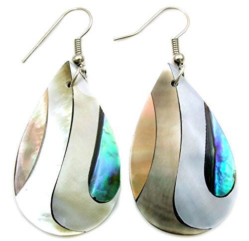 Abalone Earrings with 2 Tone Mother of Pearl Handmade 2.2 inch Natural Iridescent Teardrop Paua Shell Dangle Drop Womwn Jewelry FA267 Abalone Earrings with 2 Tone Mother of Pearl Handmade 2.2 inch Natural Iridescent Teardrop Paua Shell Dangle Drop Womwn Jewelry FA267