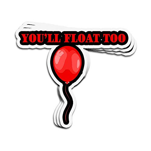 DKISEE 3 PCs Stickers You'll Float Too It Stephen King IT The Horror Movie Pennywise Halloween The Clown Scary Red Balloon Die-Cut Wall Decals for Laptop Window 4 inches