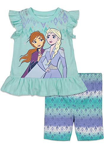 Disney Frozen Elsa Anna Little Girls T-Shirt and Bike Shorts Set Light Blue 6