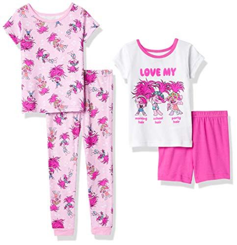DreamWorks Trolls Girls 4-Piece Cotton Pajama Set, Love My Hair 2, 4T