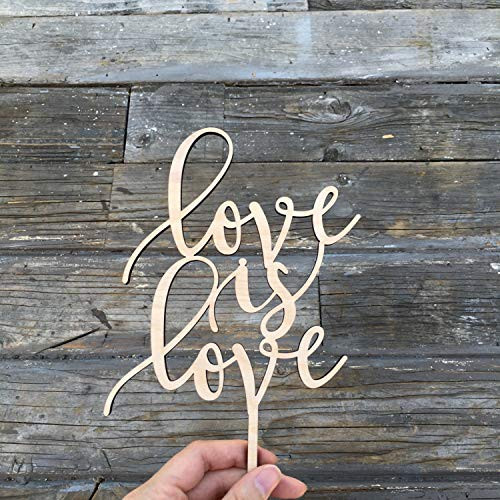 Fhdang Decor Love is Love Wedding Cake Topper 5.5inch  Inch,Laser Cut Calligraphy Script Toppers