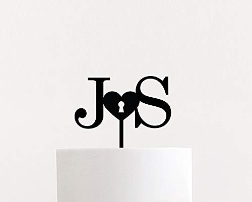 Fhdang Decor Initial Heart Locket Wedding Cake Topper 5.5inch  Inch Custom Laser Cut Calligraphy Script Toppers