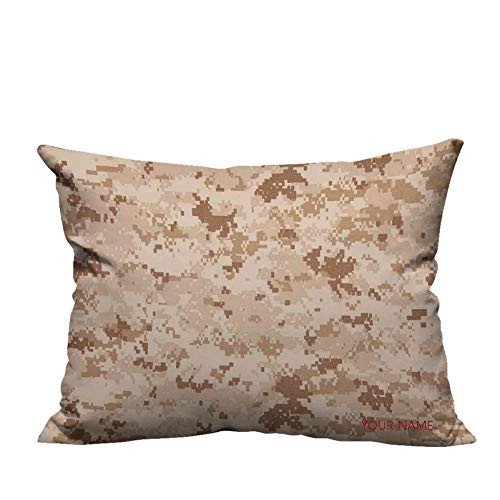 Customize Pillowcase Camo Rectangular Pillow Case, US Marine Desert Marpat Digital Texture Background in Brown Colors Soft Rectangular Cushion Case, 16inch x24inch  Brown Pale Brown CinnamonPrint Name