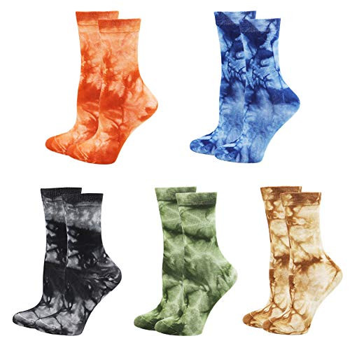 Lovful Women Crew Socks, Tie Dye Cotton Socks, Funny Novelty Colorful Socks for Women 5 Pairs