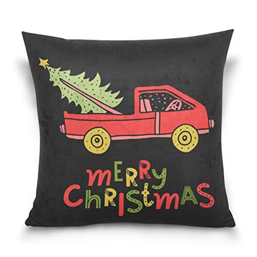 Pillow Cover Merry Christmas Red Car Pillow Case Decorative Square Cushion Covers Throw Pillowcase for Bedroom Living Room Sofa Party 20inch  x 20inch