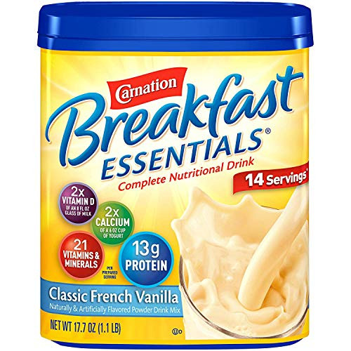 Carnation Breakfast Essentials Vanilla Powder, 17.7 Ounce Canister, Classic French Vanilla, Pack - 1