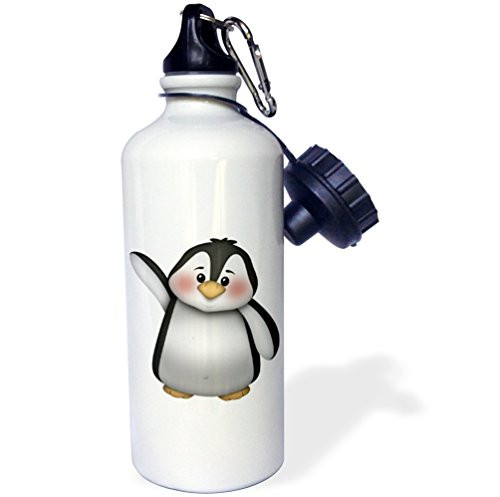 3dRose wb_217067_1 Cute Black And White Waving Penguin Illustration Sports Water Bottle, 21Oz, Multicolored