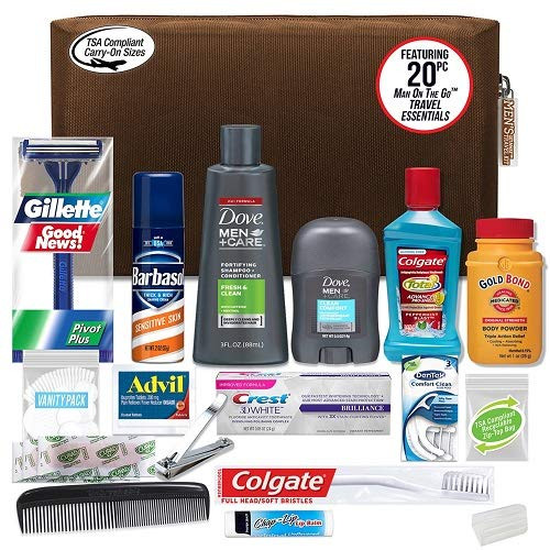 Convenience Kits Mens Premium 20 Count Necessities Travel Kit, Featuring Dove Men  and  Care Products