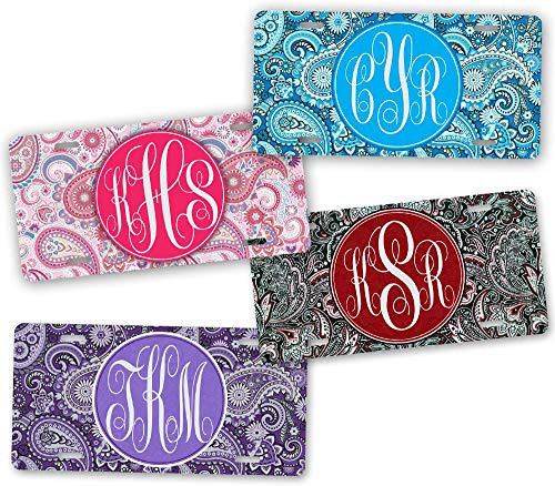 SignsAndTagsOnline Custom Monogrammed Paisley License Plate Personalized Auto Tag Plate Sign Pink Red Blue or Purple