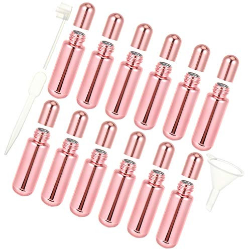 Minkissy 12pcs Essential Oil Roller Bottles Glass Roller Bottles for Essential Oils Aromatherapy Perfume Serum Lotion Cosmetic 5ml
