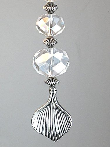 Silvery Calla Leaf and Crystal Clear Faceted Glass Ceiling Fan Pull Chain