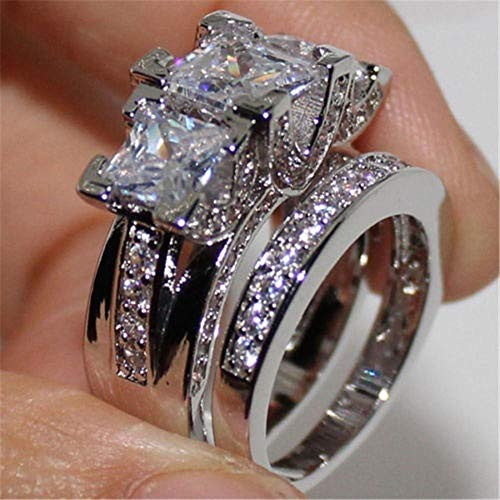Jindamanee Shop Luxury White Sapphire Love Wedding Ring Set 925 Silver Jewelry Engagement Sz5-12 7