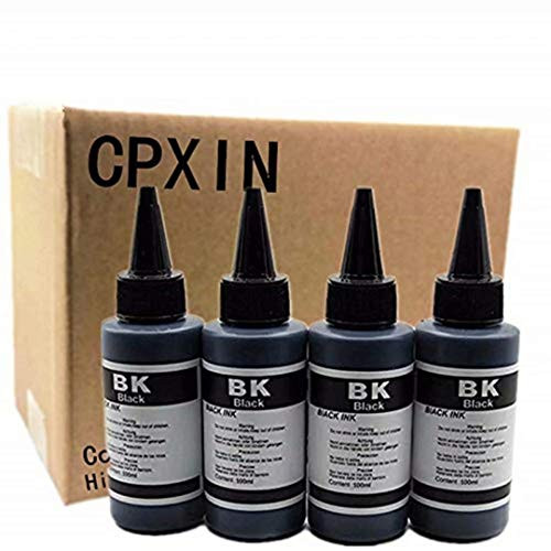 Printer Ink Dye Ink Black/Cyan/Magenta/Yellow Universal Refill Ink Kits Suit for Eposn for Canon for HP for Brother for Lexmark for Samsung for Dell for Kodak All Inkjet Printer 100ML 4 Black
