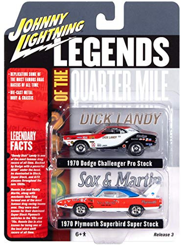 1970 Dodge Challenger  and  1970 Plymouth Superbird Legends of The Quarter Mile Set of 2 Cars 1/64 Diecast Model Cars by Johnny Lightning JLPK011-LOTQM