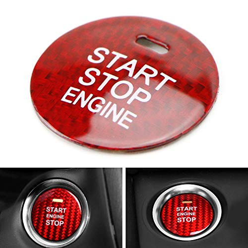 iJDMTOY Gloss Red Real Carbon Fiber Keyless Engine Start/Stop Push Start Button Cover w/Indicator Light Opening, Compatible with Mazda 3 6 CX-3 CX-5 CX-9 MX-5 w/Push Start Engine Feature