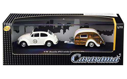 Volkswagen Beetle Racing 53 with Caravan III Travel Trailer in Display Showcase 1/72 Diecast Model Car by Cararama 12812 M