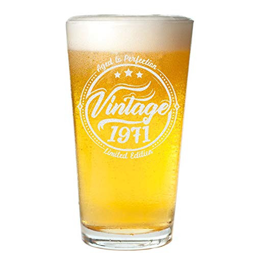 Veracco Vintage 1971 Aged To Perfection Established Beer Glass Pint BirthdayGift For Him Her Fifty and Fabulous Beer Glass