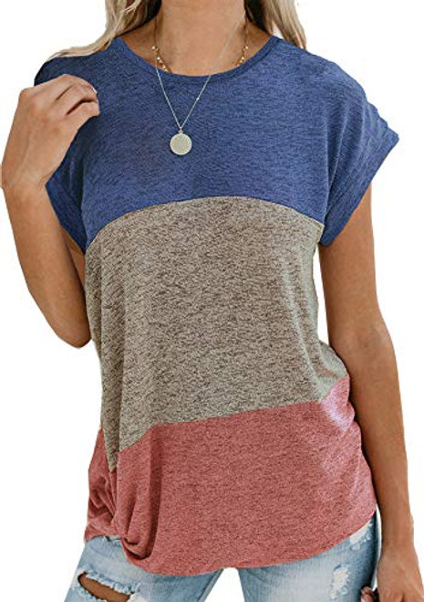 Twotwowin Women's Summer Tunic Tops Color Block Side Twist Knotted Short Sleeve Shirts Casual Blousebly-xxl Twotwowin Women's Summer Tunic Tops Color Block Side Twist Knotted Short Sleeve Shirts Casual Blousebly-xxl