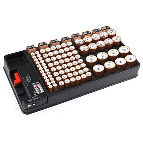 Battery Organizer Storage Case with Removable Battery Tester 110 Batteries Slot for AAA, AA, 9V, C, D and Button Battery by Makerfire