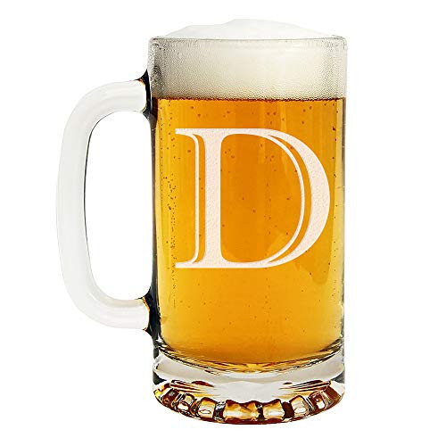 Etched Monogram 16oz Glass Beer Mug Letter D
