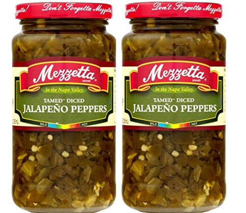 Mezzetta Tamed Diced Jalapeño Peppers, 2 Glass Jars - 10 fl oz each.