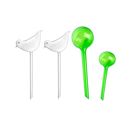 FCOZM Plant Watering Globes Set 4 pcs Self Watering Bulbs for Plants Hand Blown Automatic Glass Watering Bulbs Cans Clear Bird Shape
