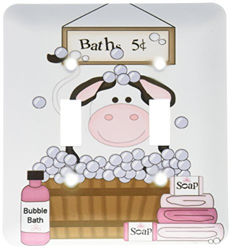 3dRose lsp_211152_2 Cute Black And White Cow In A Bathtub - Double Toggle Switch