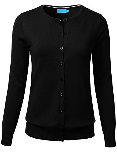 FLORIA Women's Button Down Crew Neck Long Sleeve Soft Knit Cardigan Sweater Black 3XL