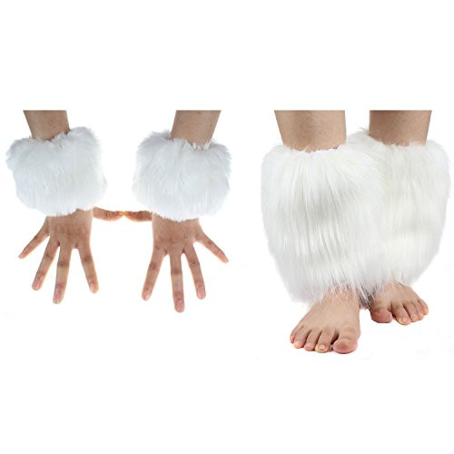 2 Pairs Faux Fur Cuffs Furry Leg Warmers Wrist Cuff Warmer Boot Cuff For Women Party Costumes Set