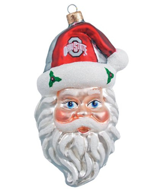 NCAA Ohio State Buckeyes NCAA Glass Santa Head Ornament NCAA Ohio State Buckeyes NCAA Glass Santa Head Ornament