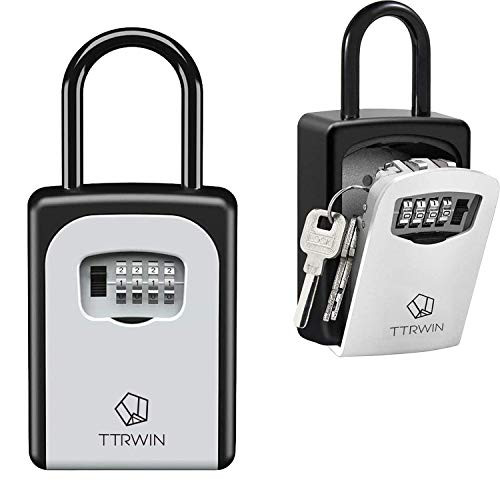 TTRWIN Key Lock Box, Hide Keys Wall Mounted  and  Hanging Weatherproof House Security Lock Box with Sturdy Shackle , 5 Keys Capacity,Spare Keys Storage Box for Home, Inside, Outside, Office, Warehouse, Garage