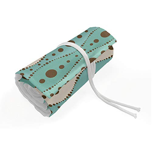 Ambesonne Turquoise Roll Up Pencil Holder, Traditional Polka Dots Vertical Lines Abstract Hand Drawn, Painting Drawing Pencils Case for Artists Students, 36 Loops, Turquoise Brown Cream