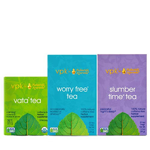 Relaxation Tea Set - Organic Calming Vata Tea 16 Tea Bags, Worry Free Tea 20 Tea Bags, Slumber Time Tea 20 Tea Bags