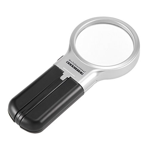 uxcell Magnifying Glass with Light, 3X 60mm LED Light Illuminated Magnifier Zoom Microscope Lens Black
