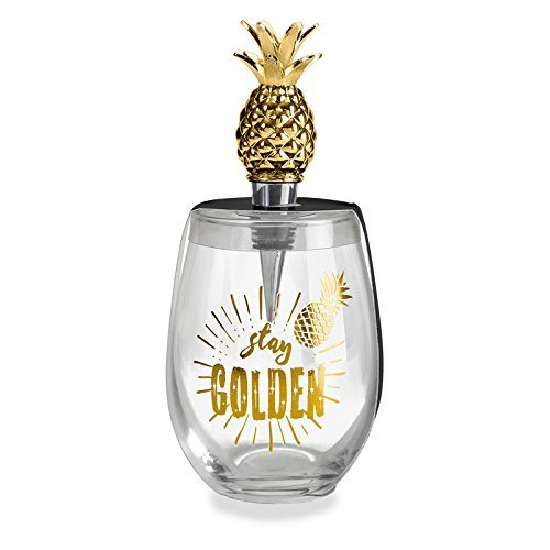 Wild Eye Stay Golden Pineapple Stemless Wine Glass & Stopper Set