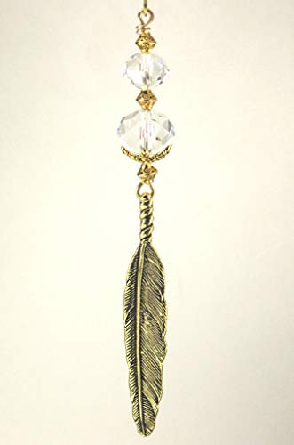 Golden Feather and Faceted Crystal Clear Glass Ceiling Fan Pull