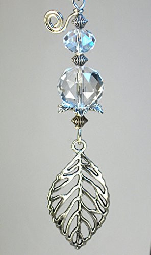 Openwork Silvery Leaf with Crystal Clear Faceted Glass Ceiling Fan Pull / Light Pull Chain