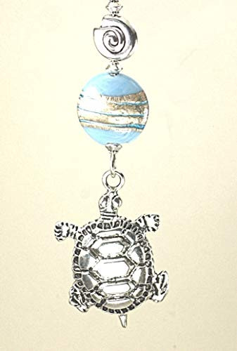 Silvery Turtle with Baby Blue Art Glass Ceiling Fan Pull Chain
