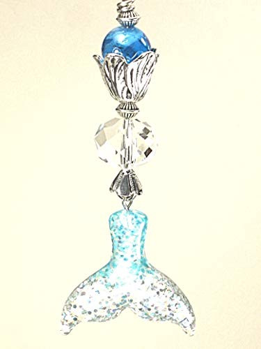 Turquoise and Clear Faceted Glass and Glittery Mermaid Tail Ceiling Fan Pull Chain