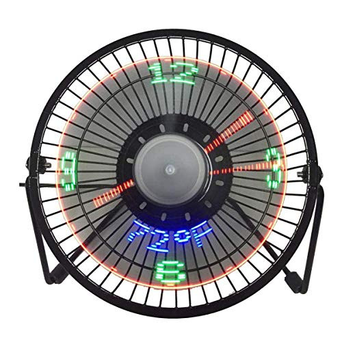 USB Min LED Clock Fan, Portable Desk Cooling Fan with Real Time Temperature Display,USB Powered Flashing LED Display for Home Office 4inch