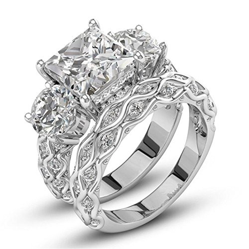 Aunyamanee Jewelry Fashion Women Men 925 Silver Ring White Topaz Wedding Party Ring Set Size 6-10 9