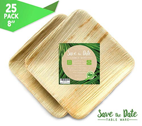 8" Square Disposable Bamboo Palm Leaf Plates [25 Pack] Natural Dinnerware Set - Biodegradable Compostable Eco Friendly | Alternative To Paper or Plastic Plates | Nice for Home Party BBQ Wedding Events