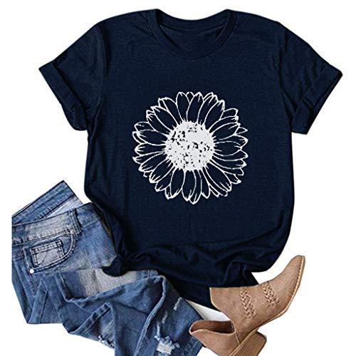 AODONG Shirts for Women Fashion Round Neck Printing Print Tee Shirt Casual Short Sleeved T-Shirt Top Blouses Navy AODONG Shirts for Women Fashion Round Neck Printing Print Tee Shirt Casual Short Sleeved T-Shirt Top Blouses Navy