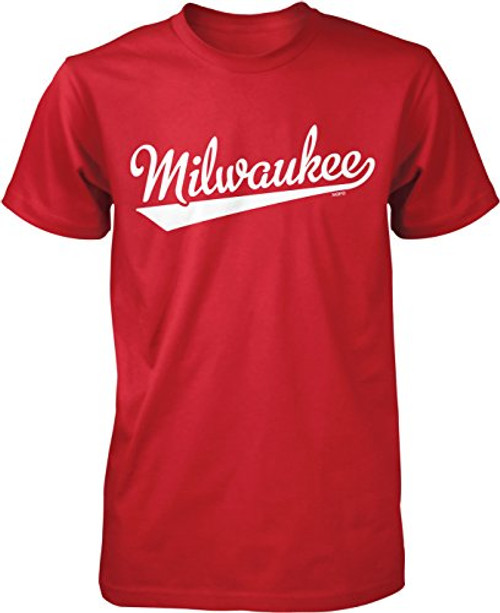 NOFO Clothing Co Milwaukee Script Baseball Font Men's T-Shirt, L Red