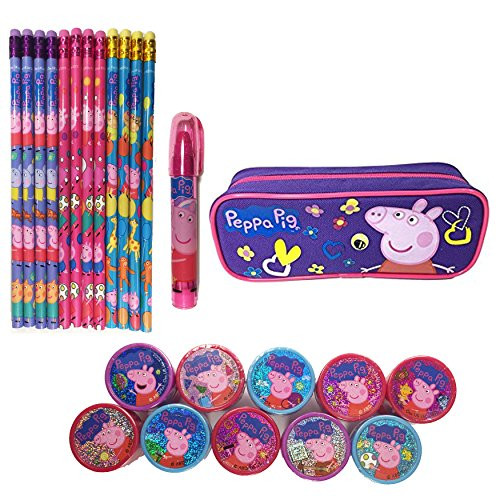 Peppa Pig Gift Set - Peppa Pig Character Pencils/Pencil case/Eraser/Stamps